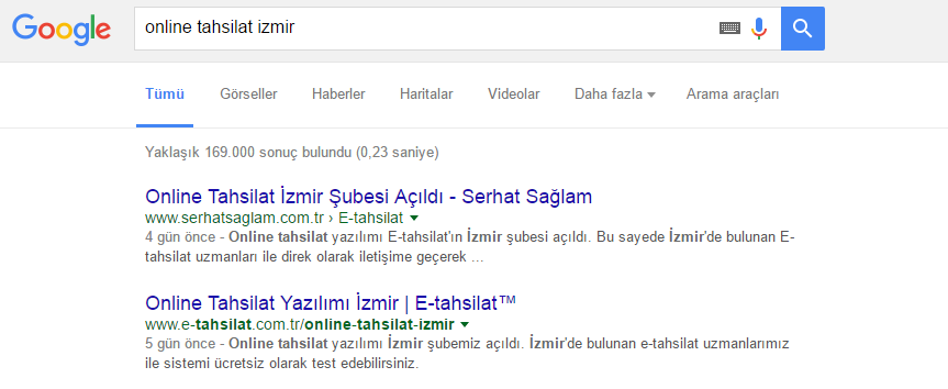 Online Tahsilat İzmir Google Sonucu